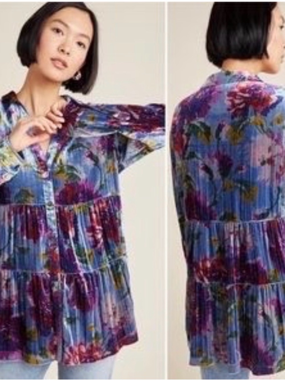 Anthropologie Maeve Reverie Tiered Velvet Tunic Large